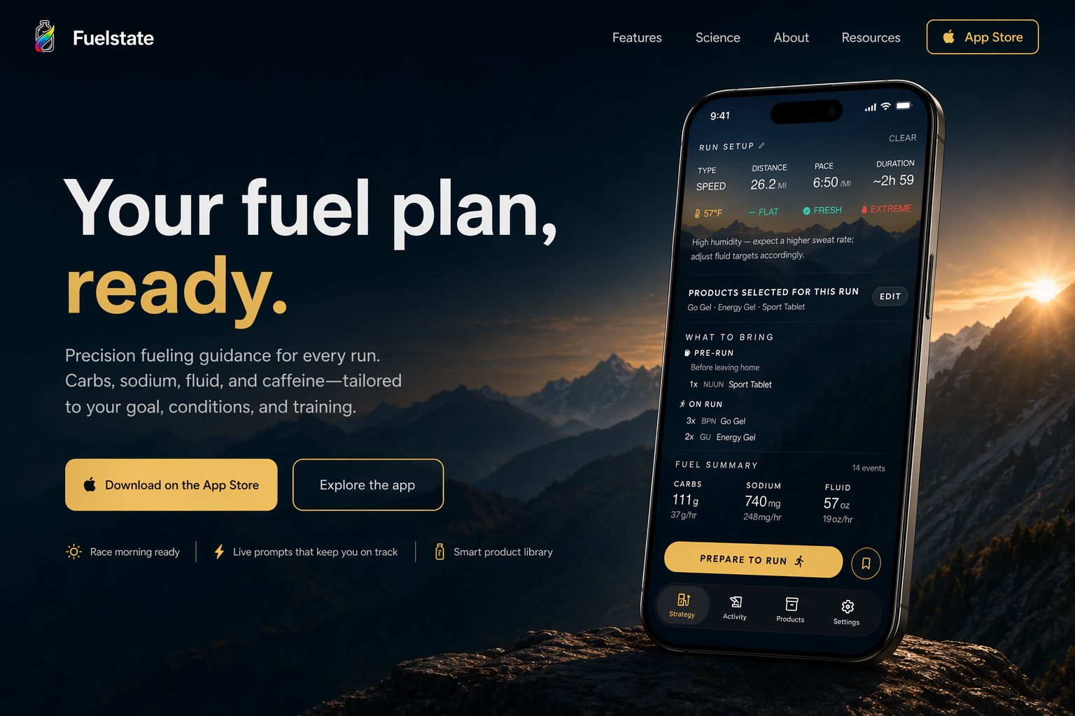 Fuelstate homepage hero with the headline Your fuel plan, ready.